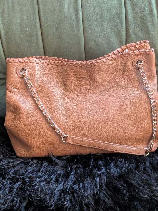 Tory Burch Handbags - Tory Burch Marion Leather Chain Slouchy Shoulder Tote Bag – Tan/Bark